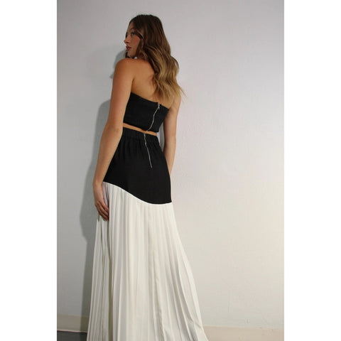 Light Denim Top and Pleated Slit Skirt Set DARK DENIM-Set-Mulla-S-LIGHT DENIM-Urbanheer