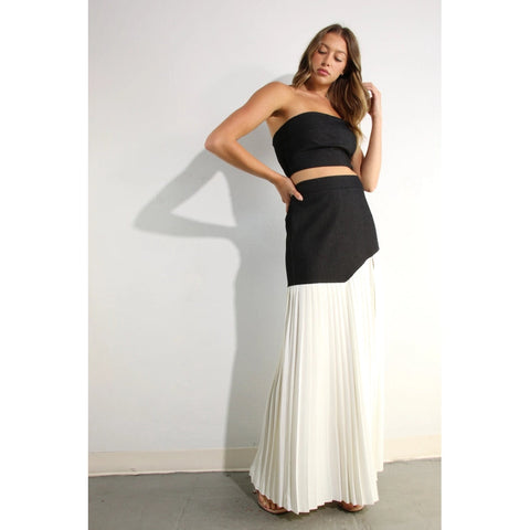 Light Denim Top and Pleated Slit Skirt Set DARK DENIM-Set-Mulla-S-LIGHT DENIM-Urbanheer