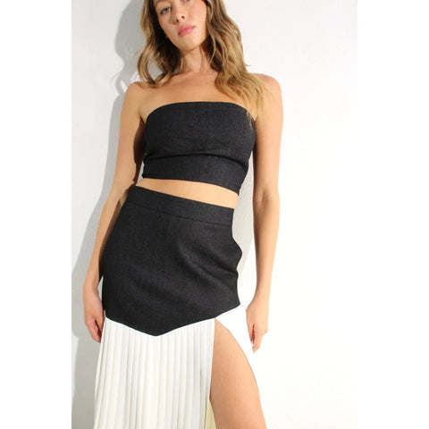Light Denim Top and Pleated Slit Skirt Set DARK DENIM-Set-Mulla-S-LIGHT DENIM-Urbanheer