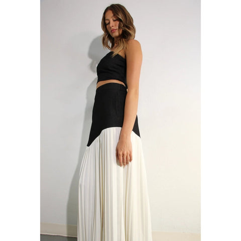 Light Denim Top and Pleated Slit Skirt Set DARK DENIM-Set-Mulla-S-LIGHT DENIM-Urbanheer