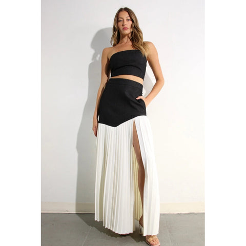Light Denim Top and Pleated Slit Skirt Set DARK DENIM-Set-Mulla-S-LIGHT DENIM-Urbanheer