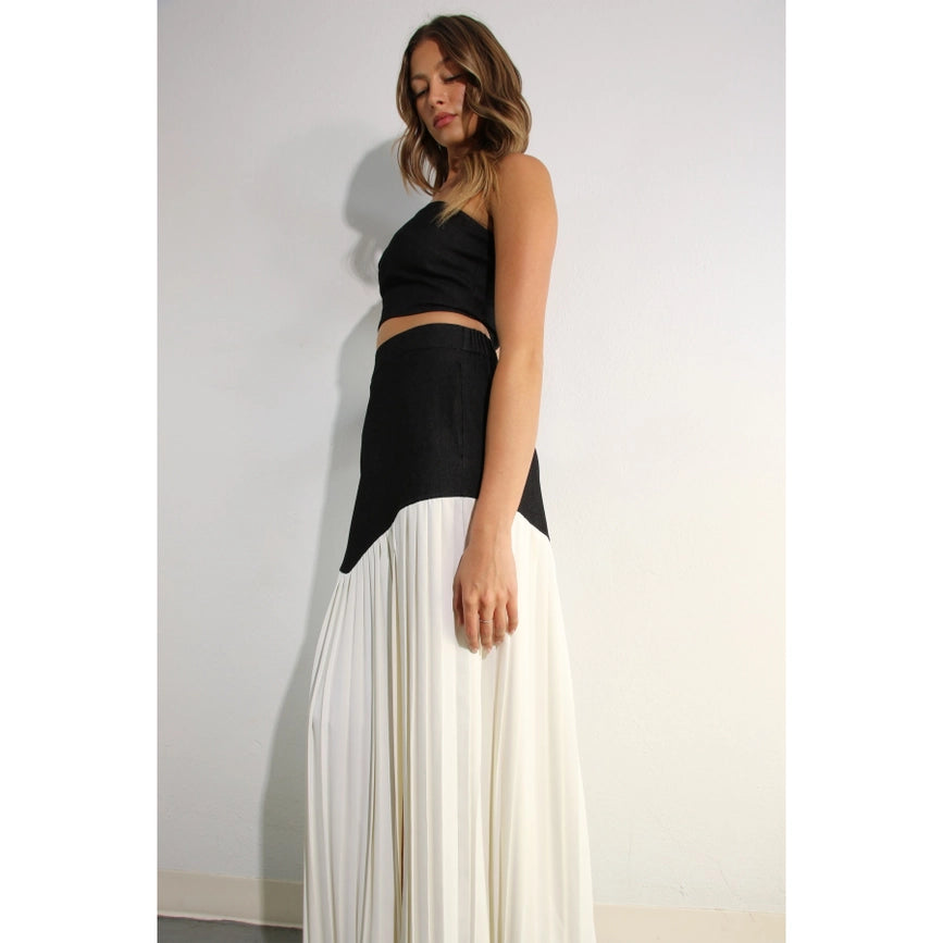 Light Denim Top and Pleated Slit Skirt Set LIGHT DENIM-Set-Mulla-S-LIGHT DENIM-Urbanheer