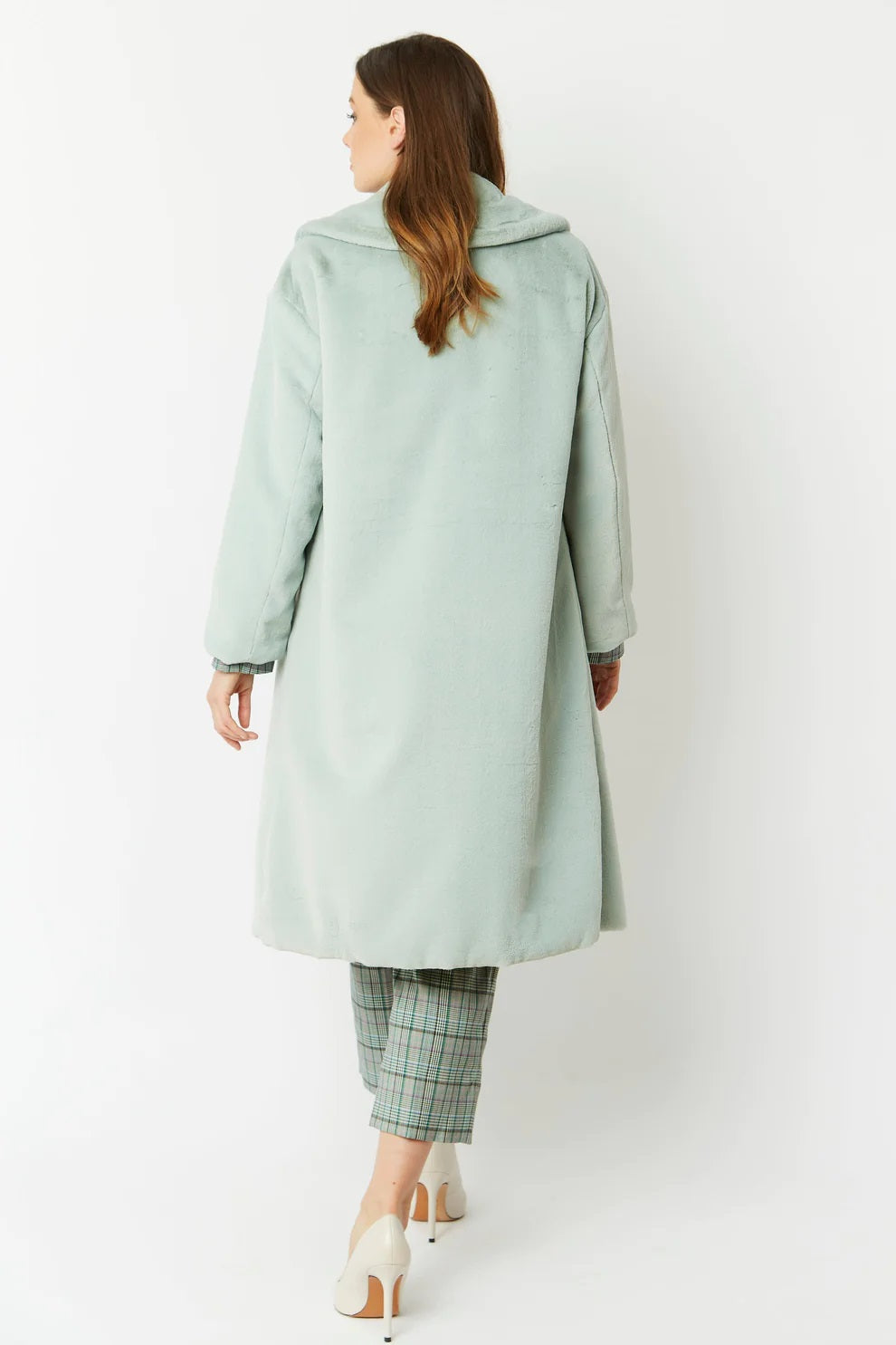 Light Green Faux Fur Midi Shaved Shearling Coat-Faux Fur Coats-Buy Me Fur Ltd-S-M-Light Green-Faux Fur-Urbanheer