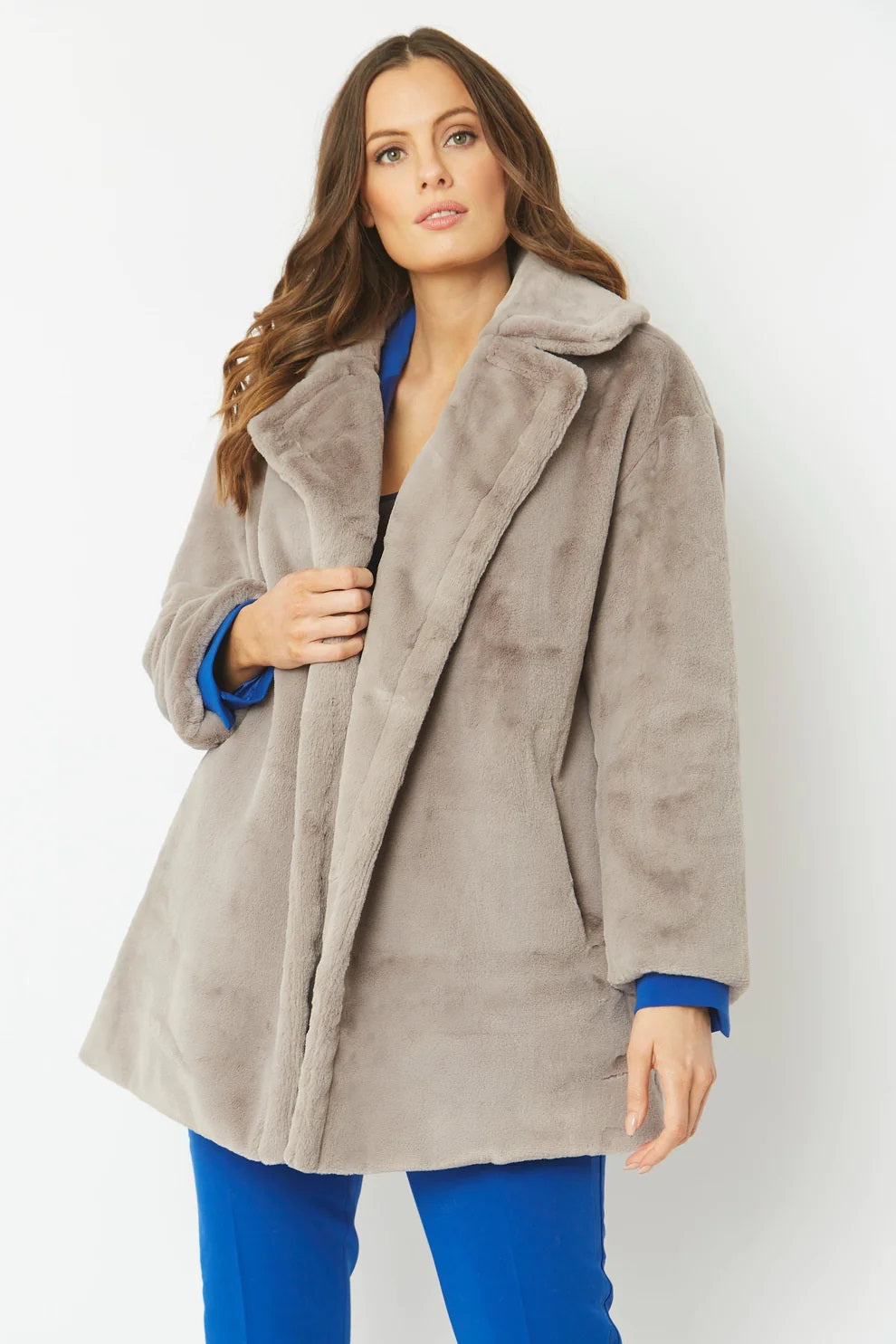 Light Grey Faux Fur Midi Coat-Faux Fur Coats-Buy Me Fur Ltd-One Size-Light Grey-Faux Fur-Urbanheer