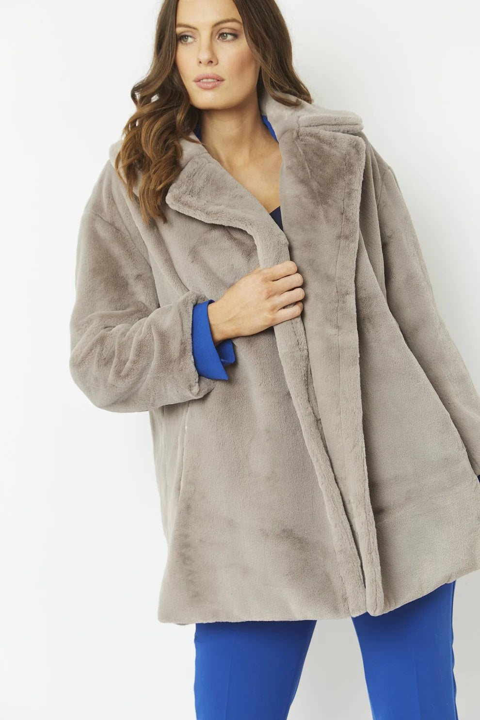 Light Grey Faux Fur Midi Coat-Faux Fur Coats-Buy Me Fur Ltd-One Size-Light Grey-Faux Fur-Urbanheer