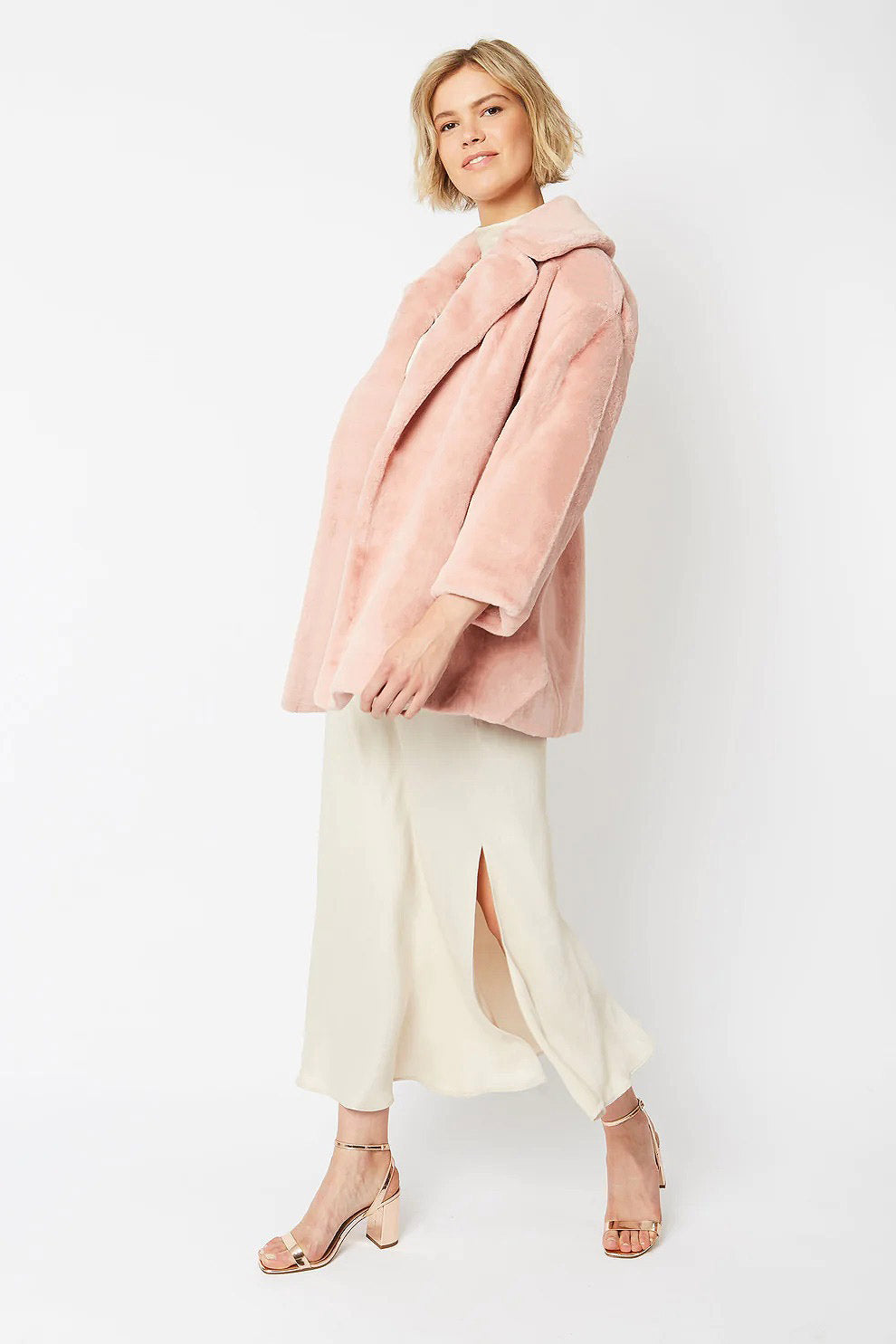 Light Pink Faux Fur Midi Coat-Faux Fur Coats-Buy Me Fur Ltd-One Size-Light Pink-Faux Fur-Urbanheer