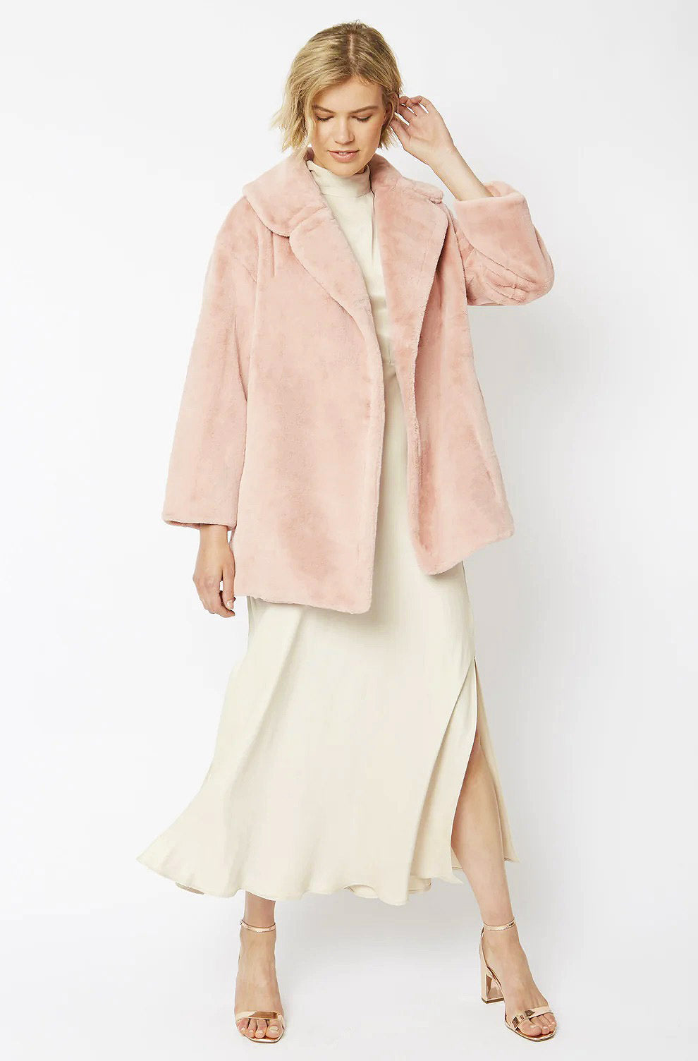 Light Pink Faux Fur Midi Coat-Faux Fur Coats-Buy Me Fur Ltd-One Size-Light Pink-Faux Fur-Urbanheer