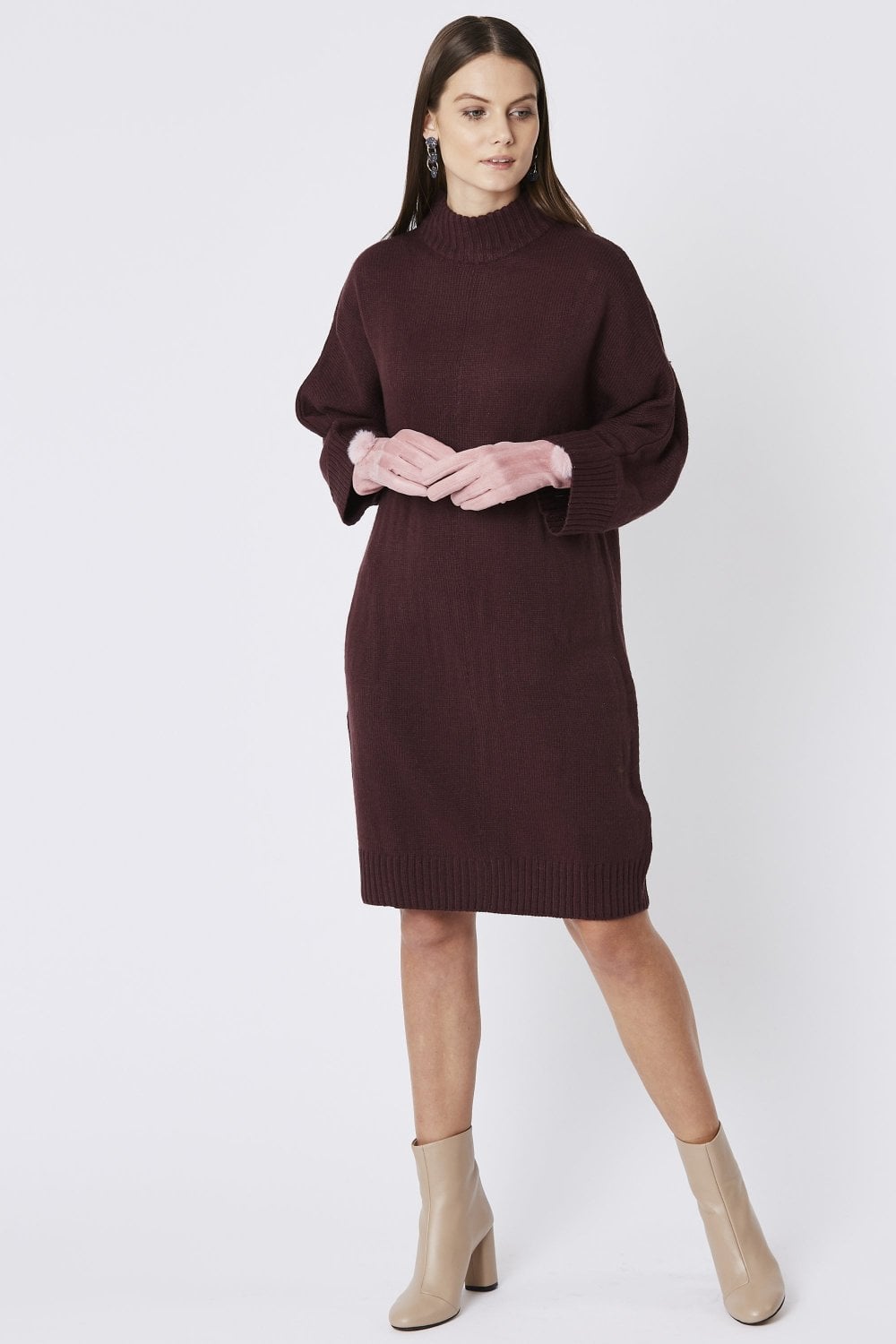 Light Pink Faux Suede Gloves With Faux Fur Pom-Gloves-Buy Me Fur Ltd-One Size-Light Pink-Faux Suede-Urbanheer