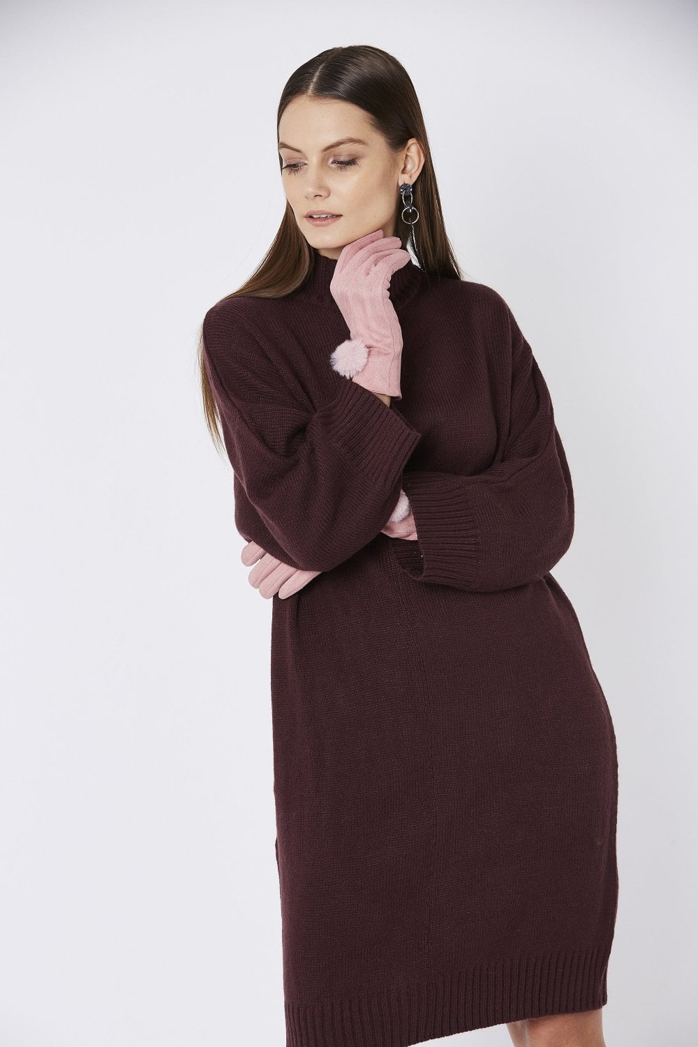 Light Pink Faux Suede Gloves With Faux Fur Pom-Gloves-Buy Me Fur Ltd-One Size-Light Pink-Faux Suede-Urbanheer