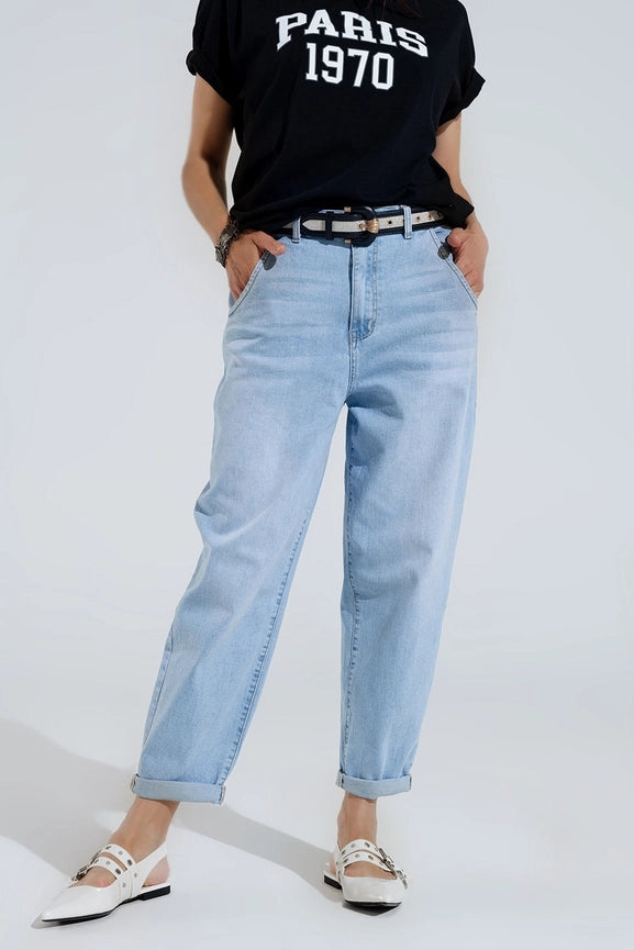 Light Was Mom Jeans Wih Side Pockets-Jeans-Q2-XS-Blue-Urbanheer