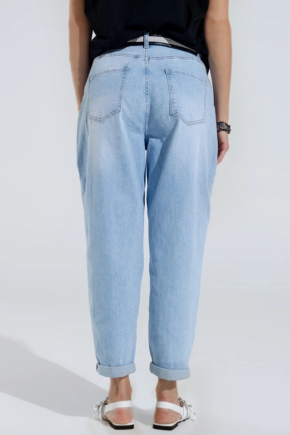 Light Was Mom Jeans Wih Side Pockets-Jeans-Q2-XS-Blue-Urbanheer