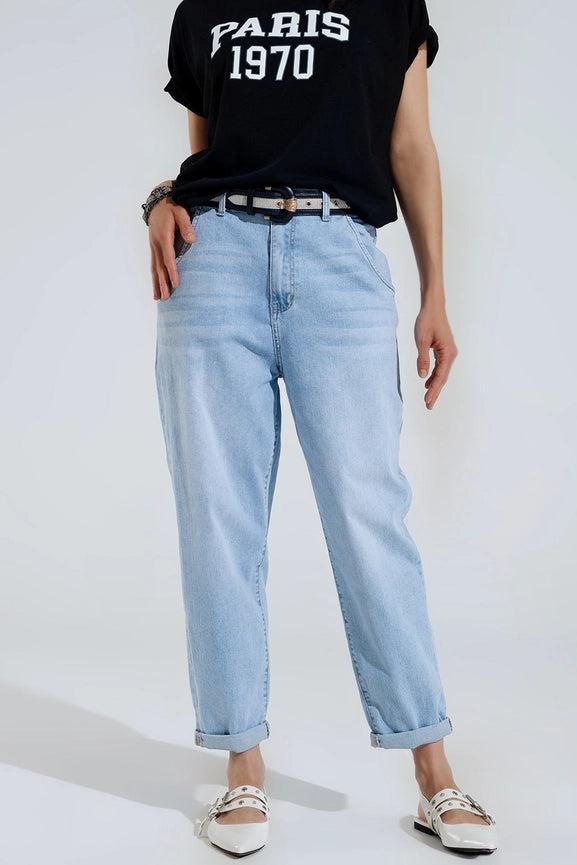 Light Was Mom Jeans Wih Side Pockets-Jeans-Q2-XS-Blue-Urbanheer