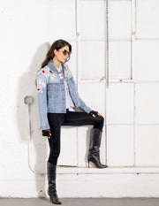 Light Wash Denim Jacket with Embroidery-Jacket-Adore-S-Urbanheer