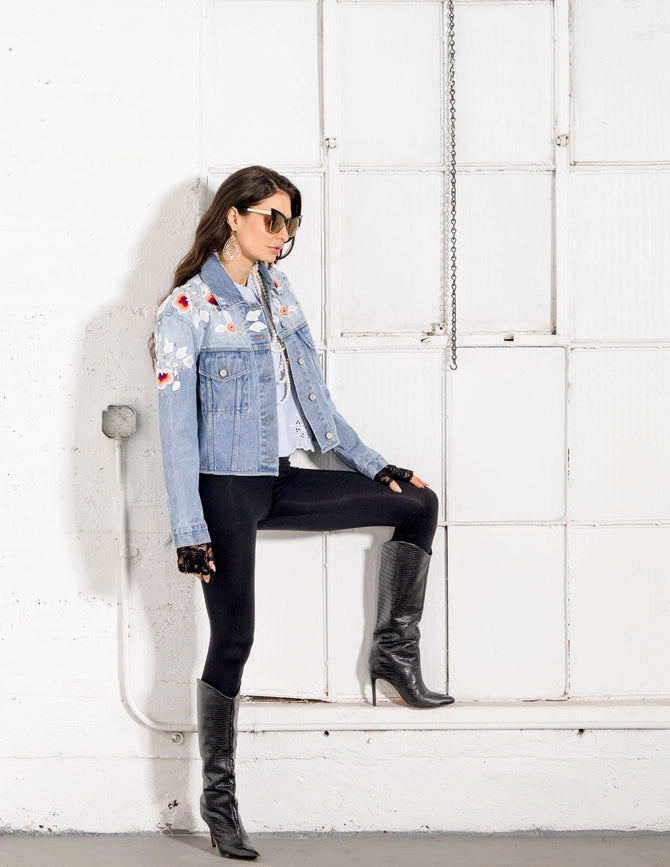 Light Wash Denim Jacket with Embroidery-Jacket-Adore-S-Urbanheer