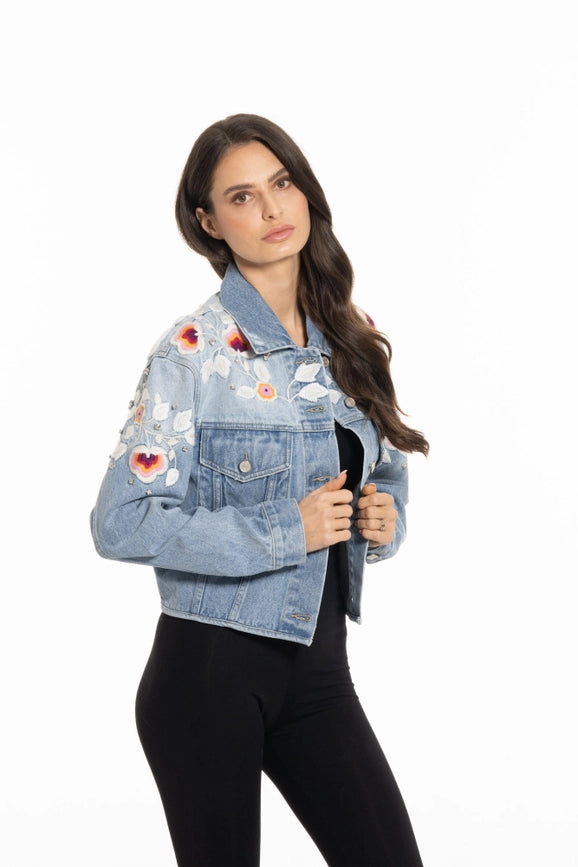 Light Wash Denim Jacket with Embroidery-Jacket-Adore-S-Urbanheer