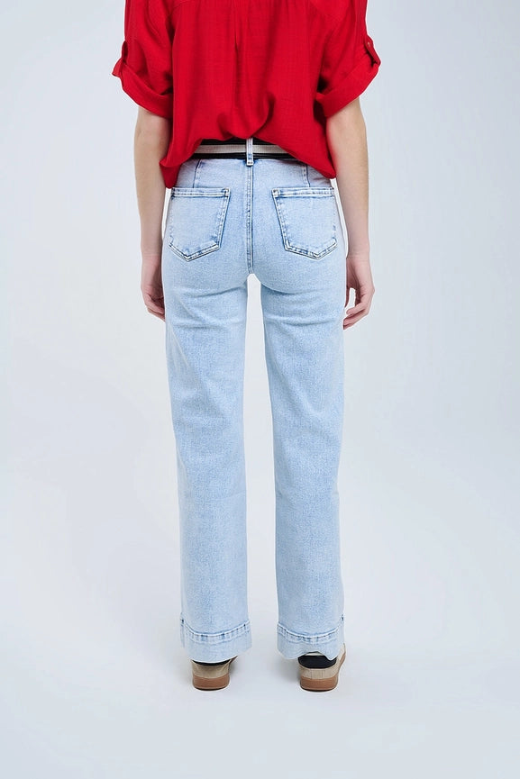 Light Wash Jeans with Wide Leg and Pockets-Jeans-Q2-XS-Blue-Urbanheer