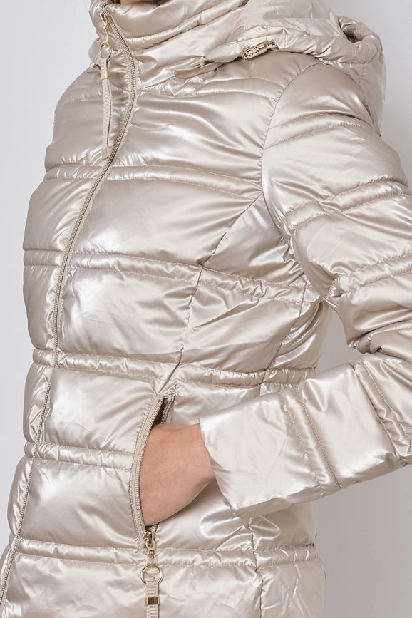 Light and Shiny Down Jacket with hood BEIGE-Puffer Jackets-Frime-S-BEIGE-Urbanheer