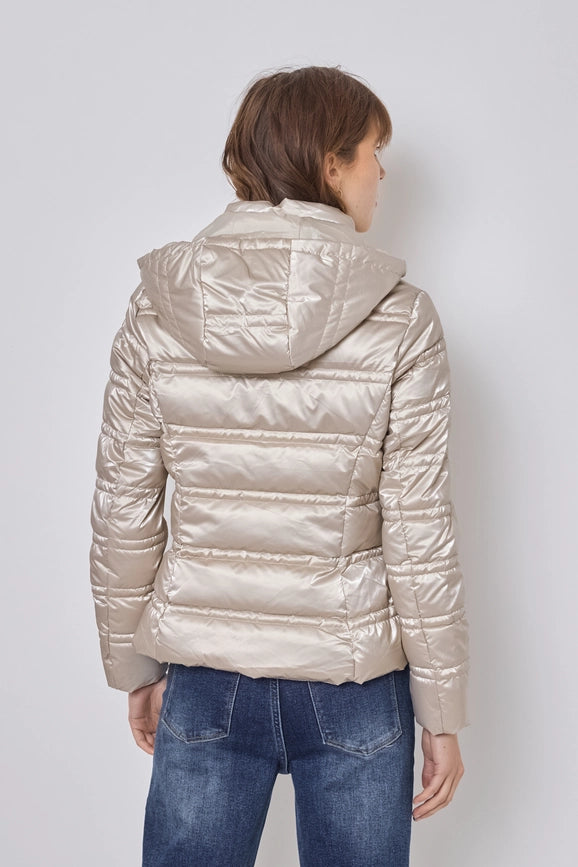 Light and Shiny Down Jacket with hood BEIGE-Puffer Jackets-Frime-S-BEIGE-Urbanheer
