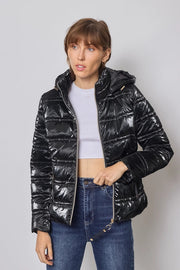 Light and Shiny Down Jacket with hood BLACK-Puffer Jackets-Frime-S-BLACK-Urbanheer