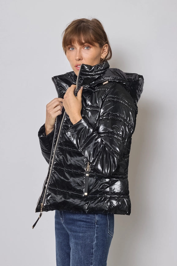 Light and Shiny Down Jacket with hood BLACK-Puffer Jackets-Frime-S-BLACK-Urbanheer