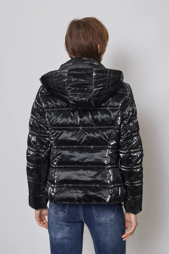 Light and Shiny Down Jacket with hood BLACK-Puffer Jackets-Frime-S-BLACK-Urbanheer