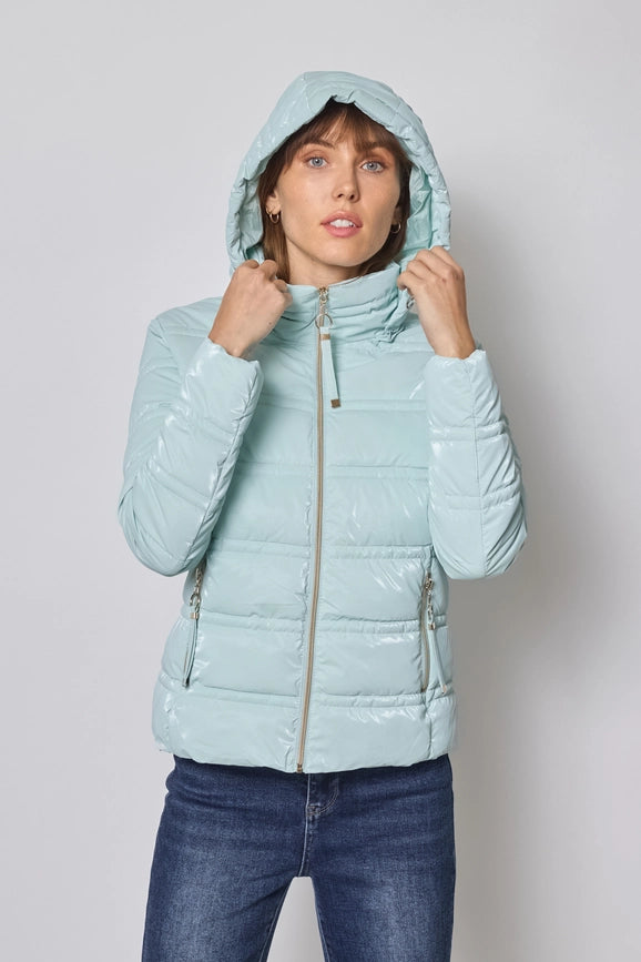 Light and Shiny Down Jacket with hood SKY BLUE-Puffer Jackets-Frime-S-SKY BLUE-Urbanheer