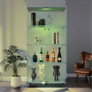 Lighted Two Door Glass Cabinet Glass Display Cabinet with 4 Shelves, White-UH Decor-Default-Urbanheer