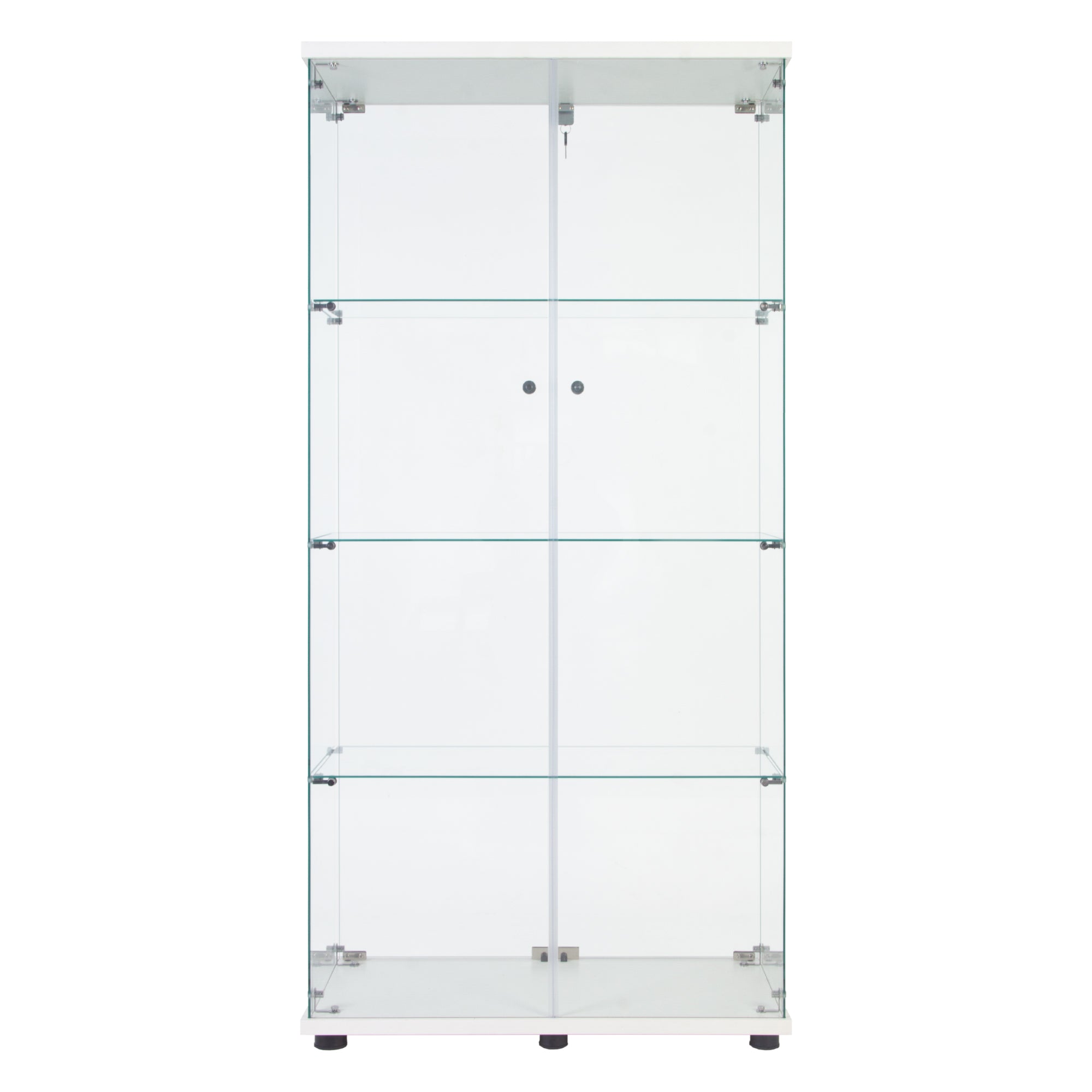 Lighted Two Door Glass Cabinet Glass Display Cabinet with 4 Shelves, White-UH Decor-Default-Urbanheer