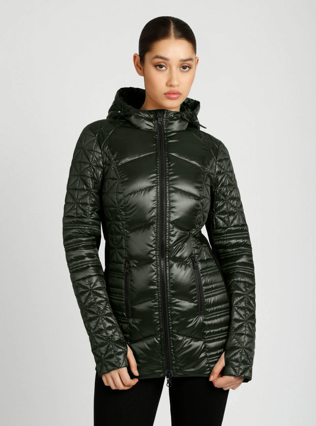 Lightweight Hooded Packable Mid Length Puffer Jls-Puffer Jacket-Blanc Noir-XS-Black-Urbanheer
