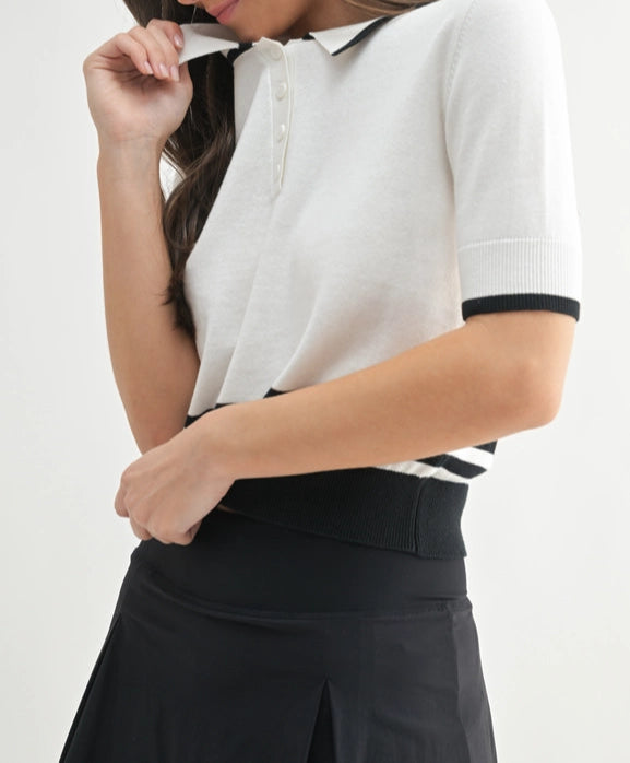 Lightweight Short Sleeve Polo Sweater-SWEATER-Mono B-S-WHITE/BLACK-Urbanheer