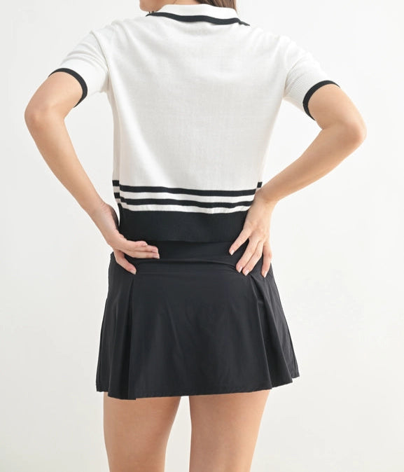 Lightweight Short Sleeve Polo Sweater-SWEATER-Mono B-S-WHITE/BLACK-Urbanheer