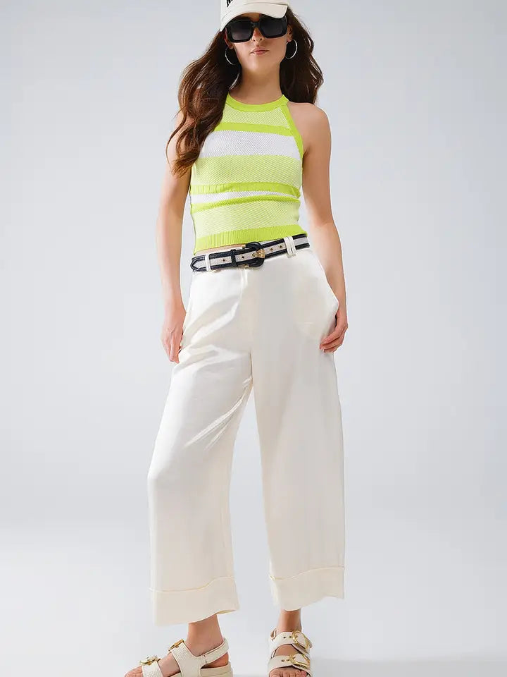 Lime Green Halter Tank Top with Stripe Design in Different Knits-Tank Top-Q2-One Size-Green-Urbanheer