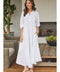 Linen 3/4 Sleeve Maxi Dress-Dress-MILIO MILANO-S-WHITE-Urbanheer