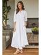 Linen 3/4 Sleeve Maxi Dress-Dress-MILIO MILANO-S-WHITE-Urbanheer