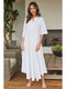 Linen 3/4 Sleeve Maxi Dress-Dress-MILIO MILANO-S-WHITE-Urbanheer