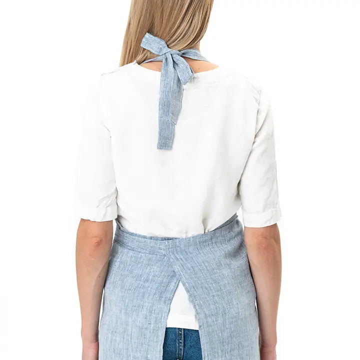Linen Bib Apron with Pockets in Blue Melange-Aprons-MagicLinen-Blue Melange-one size-Urbanheer