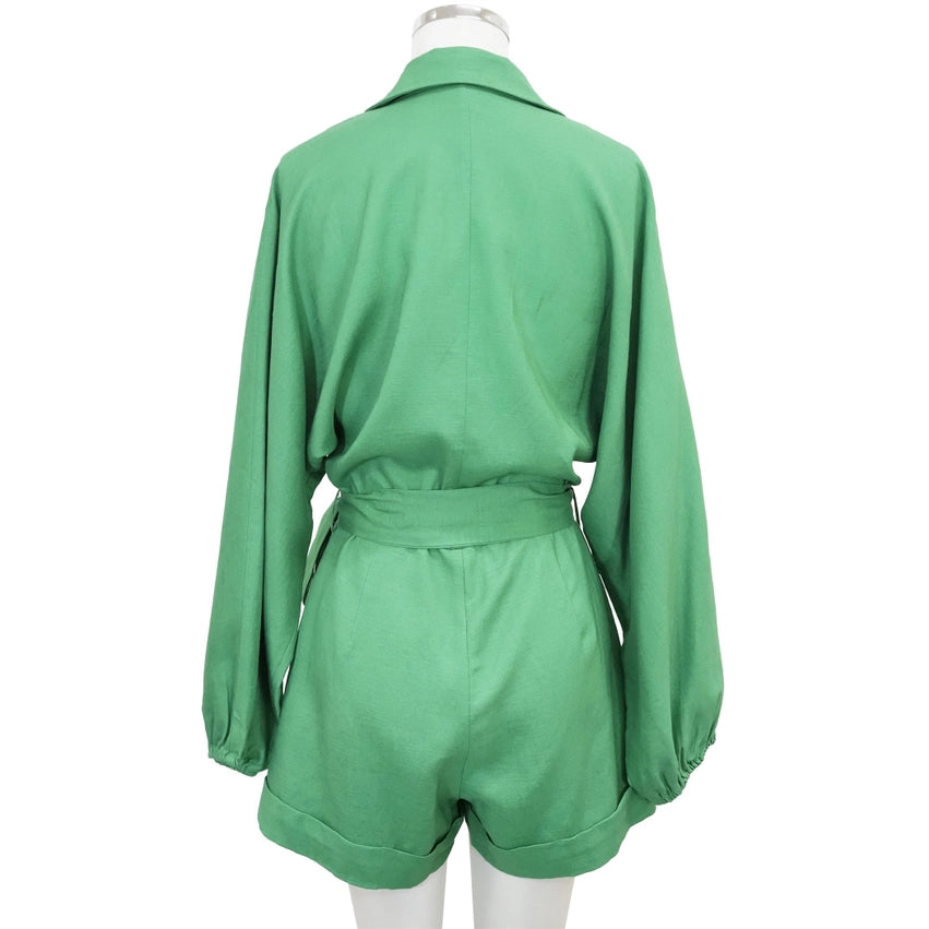 Linen Blend Dolman Romper GREEN-Romper-Luxxel-S-GREEN-Urbanheer