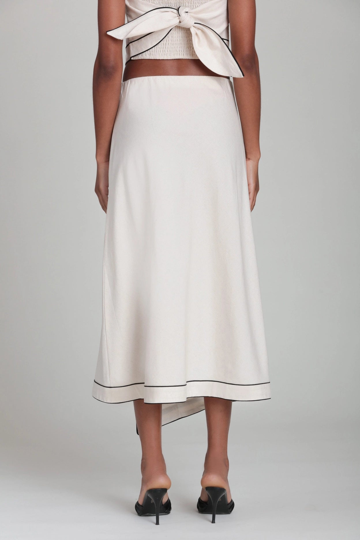 Linen Blend Faux Wrap Maxi Slip Skirt