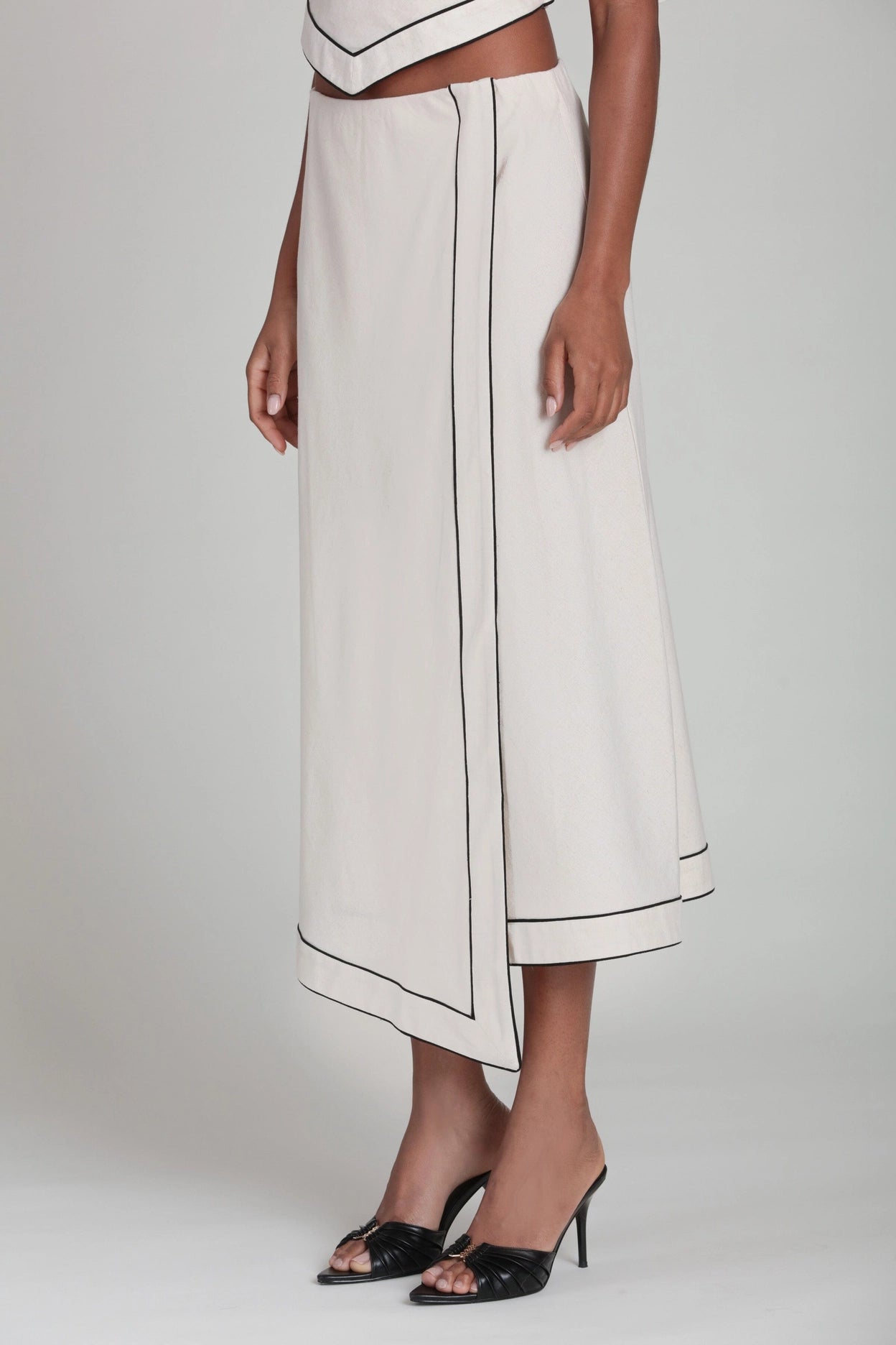 Linen Blend Faux Wrap Maxi Slip Skirt