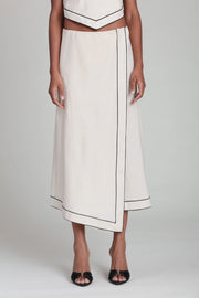 Linen Blend Faux Wrap Maxi Slip Skirt