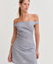 Linen Blend Off Shoulder Side Ruched Mini Dress - Light Blue