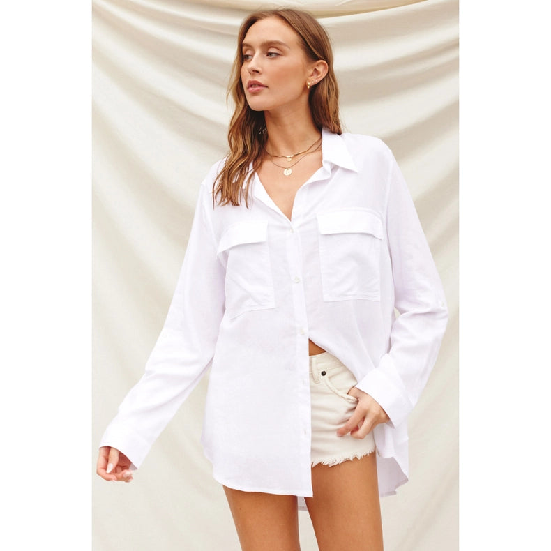 Linen Blend Relaxed Shirt LINEN WHITE-Shirt-Dress Forum-S-LINEN WHITE-Urbanheer