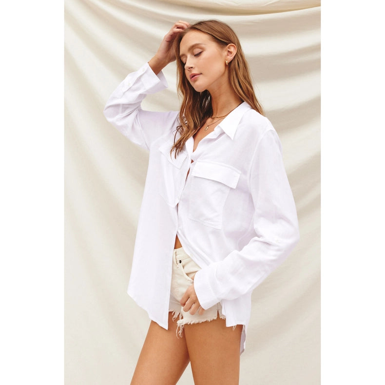 Linen Blend Relaxed Shirt LINEN WHITE-Shirt-Dress Forum-S-LINEN WHITE-Urbanheer