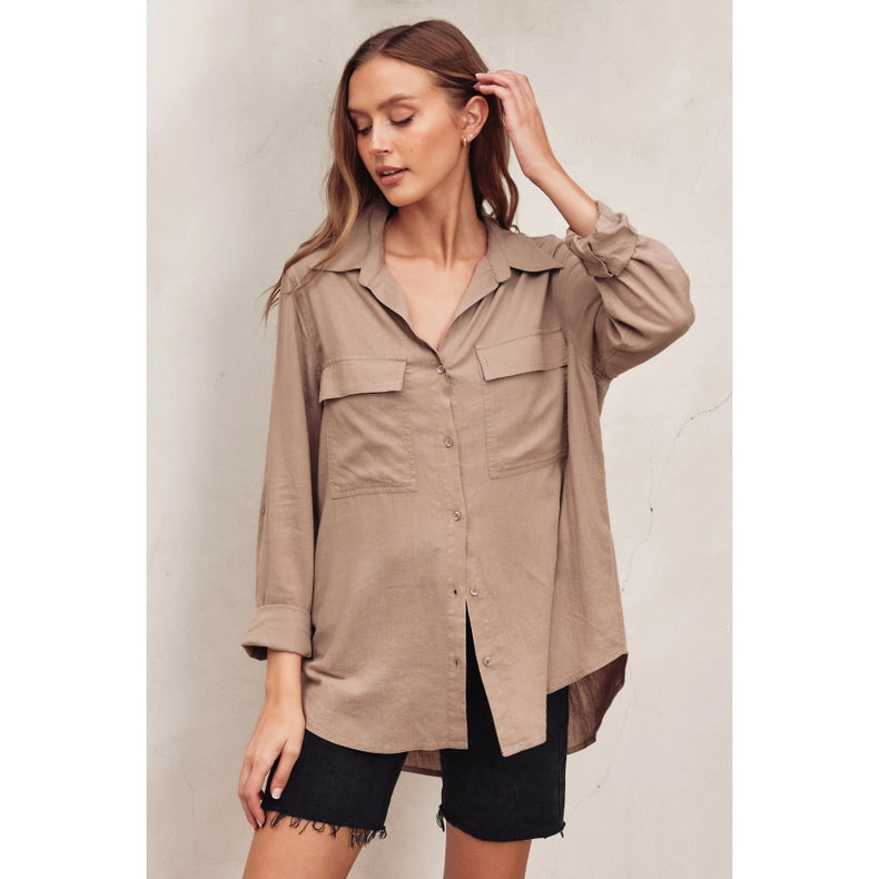 Linen Blend Relaxed Shirt MUSHROOM-Shirt-Dress Forum-S-MUSHROOM-Urbanheer