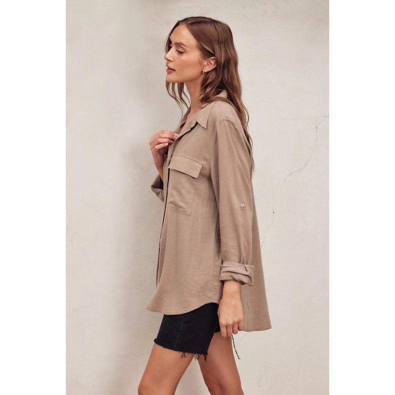 Linen Blend Relaxed Shirt MUSHROOM-Shirt-Dress Forum-S-MUSHROOM-Urbanheer