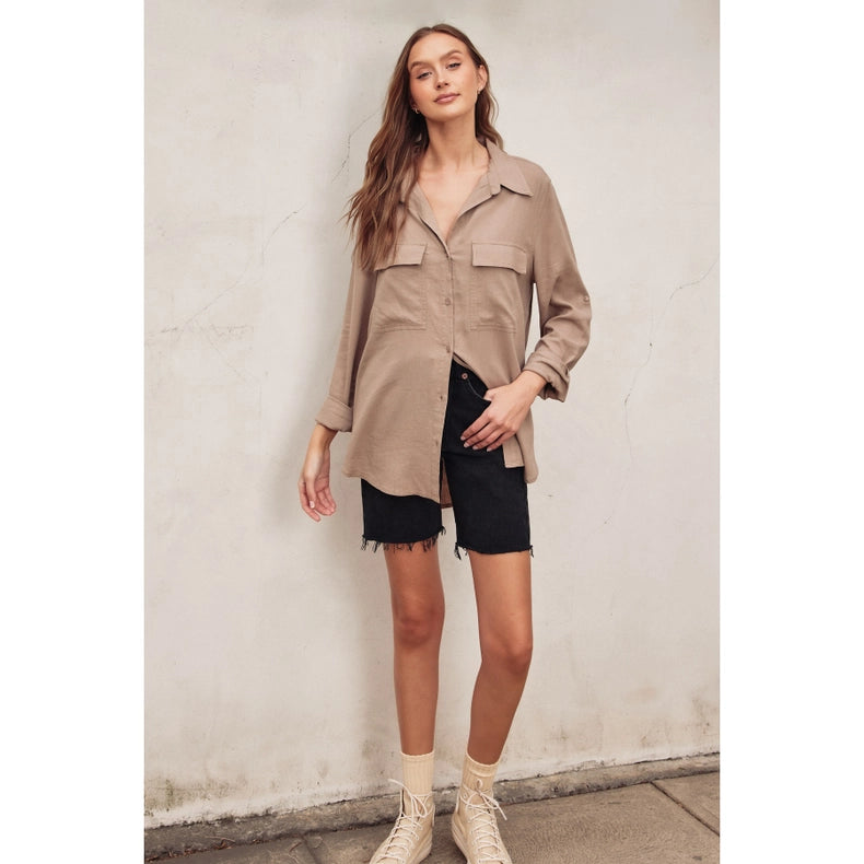 Linen Blend Relaxed Shirt MUSHROOM-Shirt-Dress Forum-S-MUSHROOM-Urbanheer