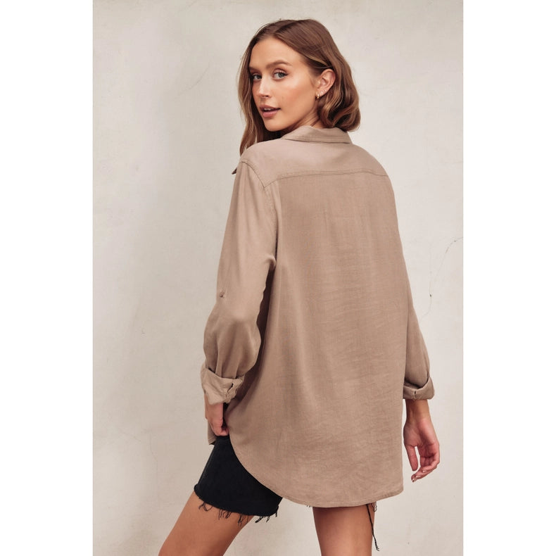 Linen Blend Relaxed Shirt MUSHROOM-Shirt-Dress Forum-S-MUSHROOM-Urbanheer