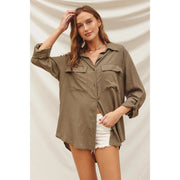 Linen Blend Relaxed Shirt OLIVE GREY-Shirt-Dress Forum-S-OLIVE GREY-Urbanheer