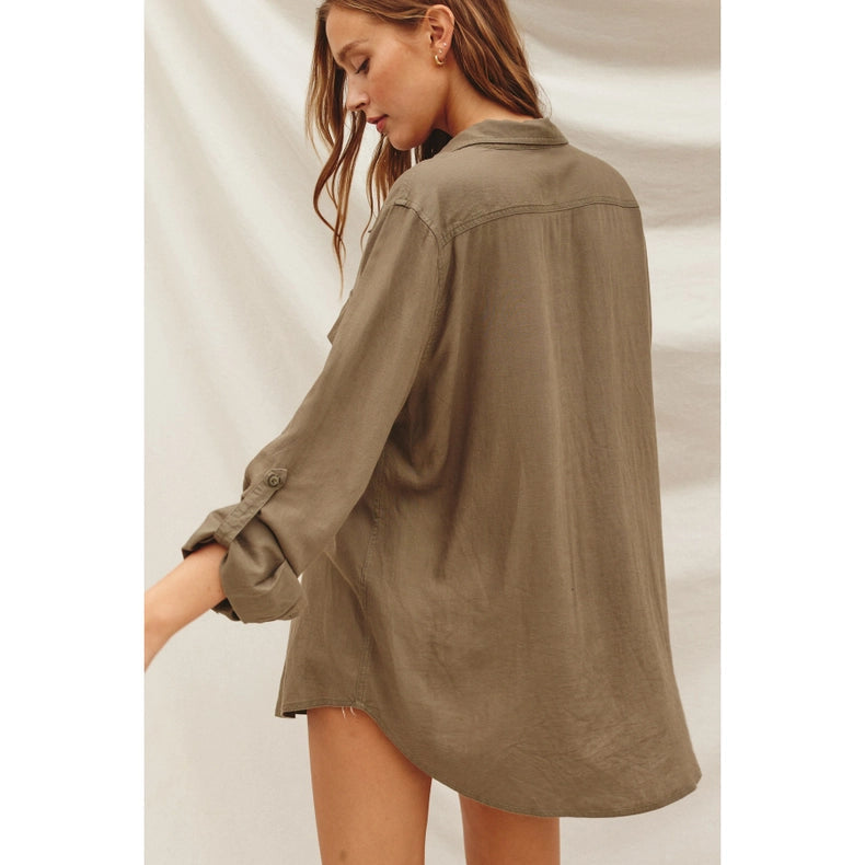 Linen Blend Relaxed Shirt OLIVE GREY-Shirt-Dress Forum-S-OLIVE GREY-Urbanheer