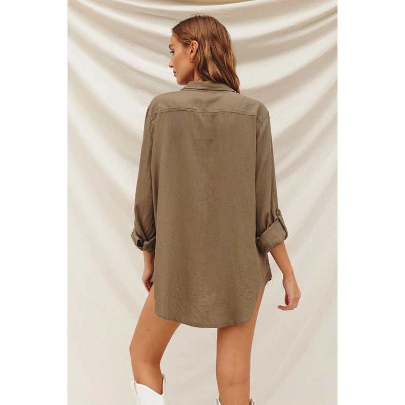 Linen Blend Relaxed Shirt OLIVE GREY-Shirt-Dress Forum-S-OLIVE GREY-Urbanheer